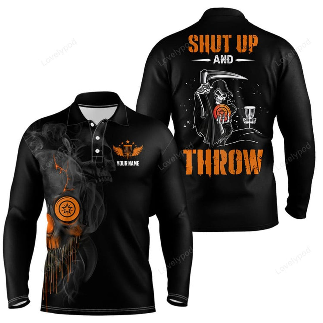 FUNSTUFFPRINT Mens Skull Golf Shirt, Custom Golf Shirt With Skulls, Disc Golf Shirts For Men, Golf Gifts