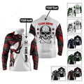 FUNSTUFFPRINT Custom Skull Bowling Polo Shirts For Team, Bowling Long Sleeve 3D Shirt for men and women