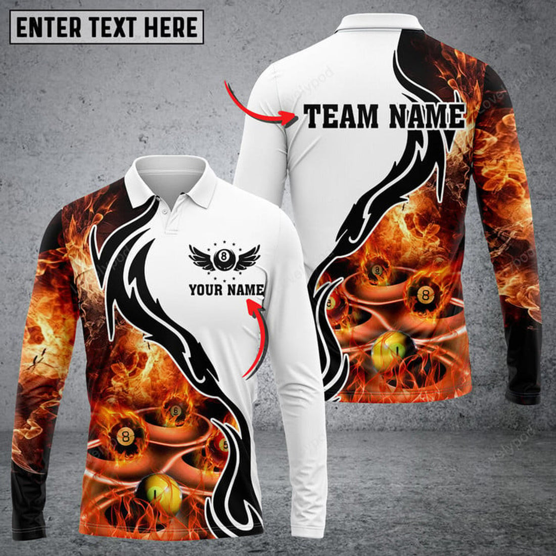 FUNSTUFFPRINT Custom Name And Team Name Billiards Artist Long Sleeve Polo Shirt, Billiard Shirts For Men