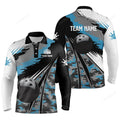 FUNSTUFFPRINT Men Polo Bowling Long Sleeve Polo Shirts, Custom Black Ball Blue Camo Bowling Team Shirt, Gift For Bowlers