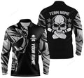 FUNSTUFFPRINT Bowling Long Sleeve Polo Shirts For Men, Custom Name And Team Name Skull Bowling, Team Bowling Shirts