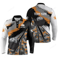 FUNSTUFFPRINT Men Bowling Long Sleeve Polo Shirts, Custom Black Ball Orange Camo Bowling Team Jersey, Gift For Bowlers