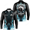 FUNSTUFFPRINT Icy Blue Light Men Long sleeve polo bowling shirts, Custom black team bowling jerseys for men, gifts for bowlers