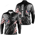 FUNSTUFFPRINT Black American flag retro bowling Long Sleeve T-Shirt, custom skull Men Bowling Polo Shirt, gifts for bowler