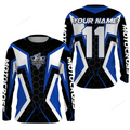 FUNSTUFFPRINT Custom Blue white customizable Motocross jersey, MX off-road shirt for men and women, biker racing motorcycle 3D Long Sleeve T-Shirt