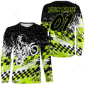 FUNSTUFFPRINT Custom Motocross Jersey, Custom Number Tire Track Motorcycle Shirt, Off-Road Dirt Bike Racing 3D Long Sleeve T-Shirt
