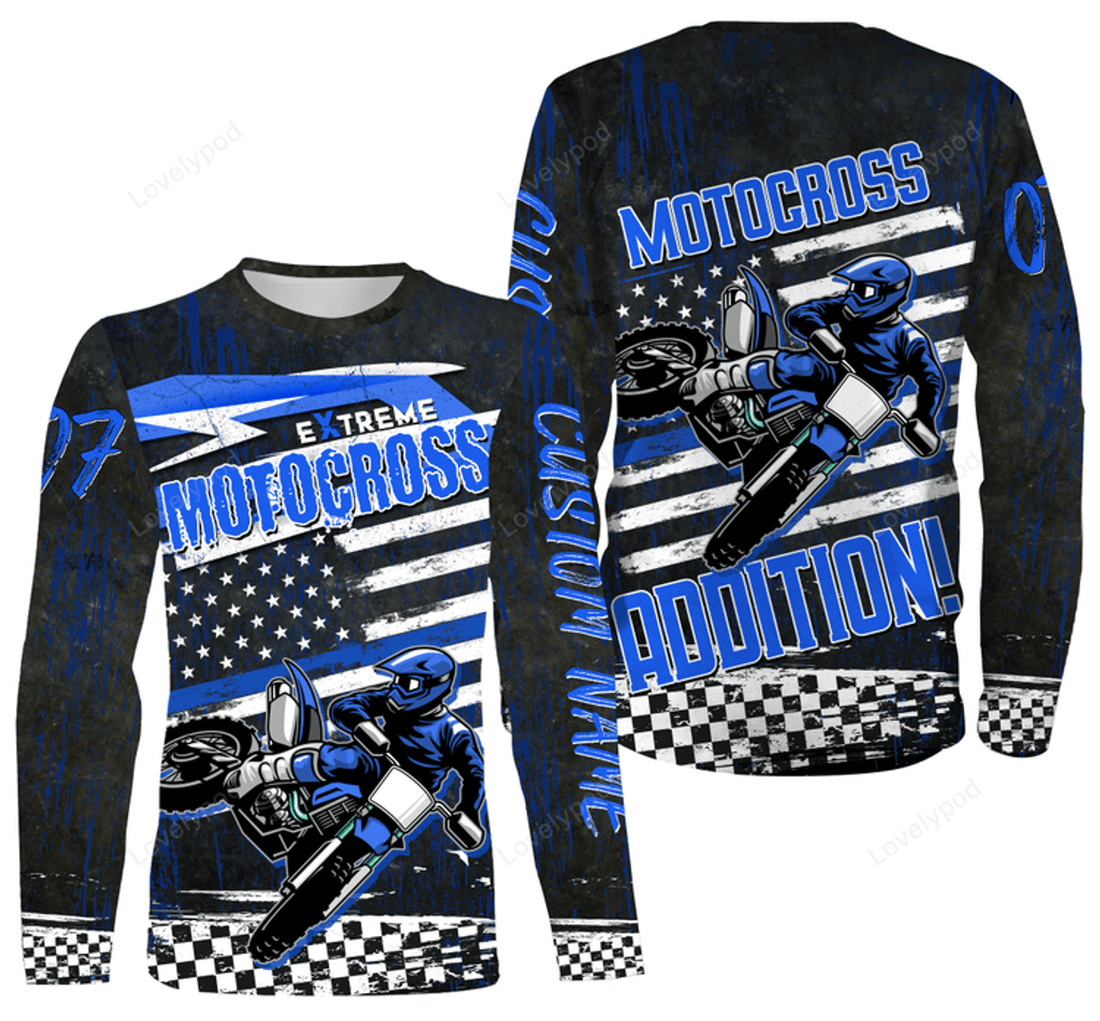 FUNSTUFFPRINT Custom Motocross Racing Jersey, Extreme Moto X Addition Biker Motorcycle 3D Long Sleeve T-Shirt