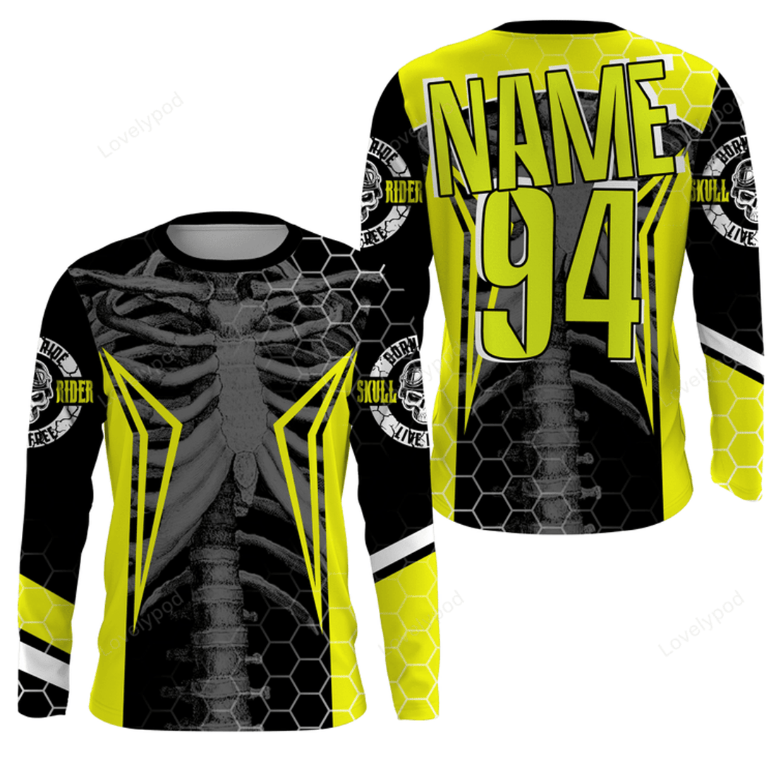 FUNSTUFFPRINT Custom Racing Jersey Cool Bone Motorcycle Motocross Off-Road Riders Racewear 3D Long Sleeve T-Shirt