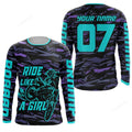 FUNSTUFFPRINT Custom Ride Like A Girl Personalized MX Racing Jersey, Girls Women Motocross Dirt Bike 3D Long Sleeve T-Shirt