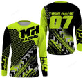 FUNSTUFFPRINT Custom MX Racing Jersey, Personalized Motocross Green Dirt Bike Riders Off-road Motorcycle 3D Long Sleeve T-Shirt
