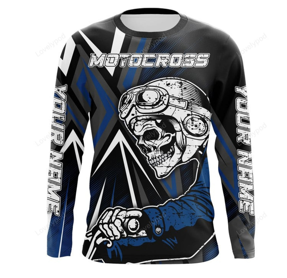 FUNSTUFFPRINT Custom Extreme Motocross Custom Jersey UV Protect, Skull Biker 3D Long Sleeve T-Shirt