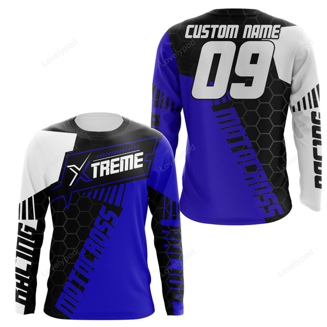 FUNSTUFFPRINT Custom Extreme Motocross Jersey, Personalized Racing Shirt, Dirt Bike Off-road Biker Motorcycle 3D Long Sleeve T-Shirt