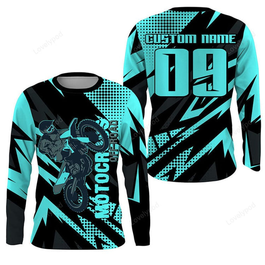 FUNSTUFFPRINT Custom Motocross Jersey, Adult Off-road Dirt Bike MX Racing 3D Long Sleeve T-Shirt