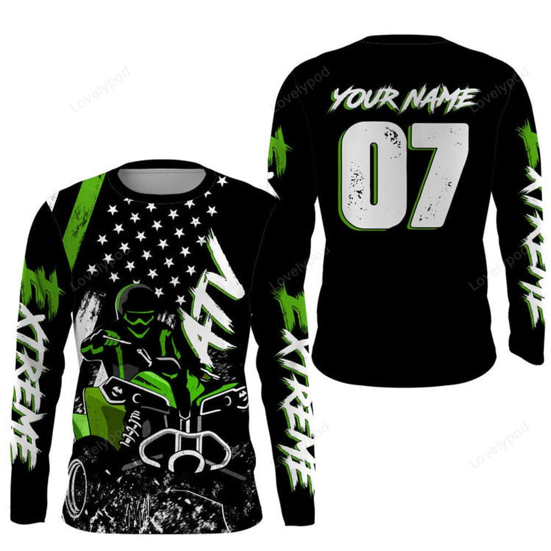 FUNSTUFFPRINT Custom ATV Motocross Jersey Quad Bike Shirt, Extreme Racing Adult 3D Long Sleeve T-Shirt