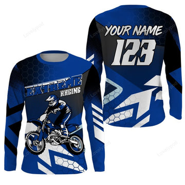 FUNSTUFFPRINT Custom Dirt Bike Jersey Blue Women Kid Men, Motocross Off-Road Jersey MX Motorcycle 3D Long Sleeve T-Shirt
