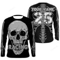 FUNSTUFFPRINT Custom Skull Racing jersey, cool biker skull riders motorcycle racewear 3D Long Sleeve T-Shirt
