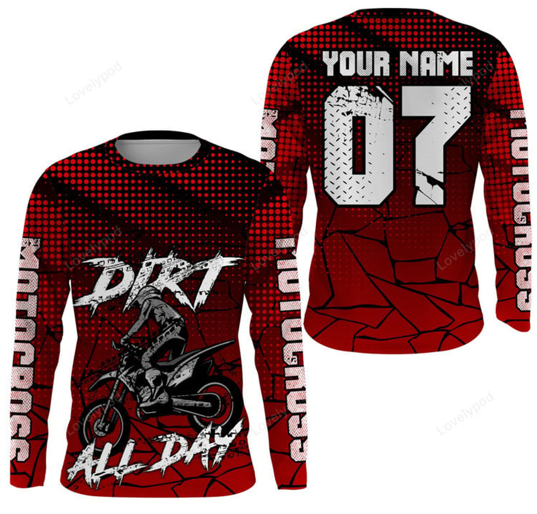 FUNSTUFFPRINT Custom Racing jersey red Dirt All Day biker motorcycle 3D Long Sleeve T-Shirt