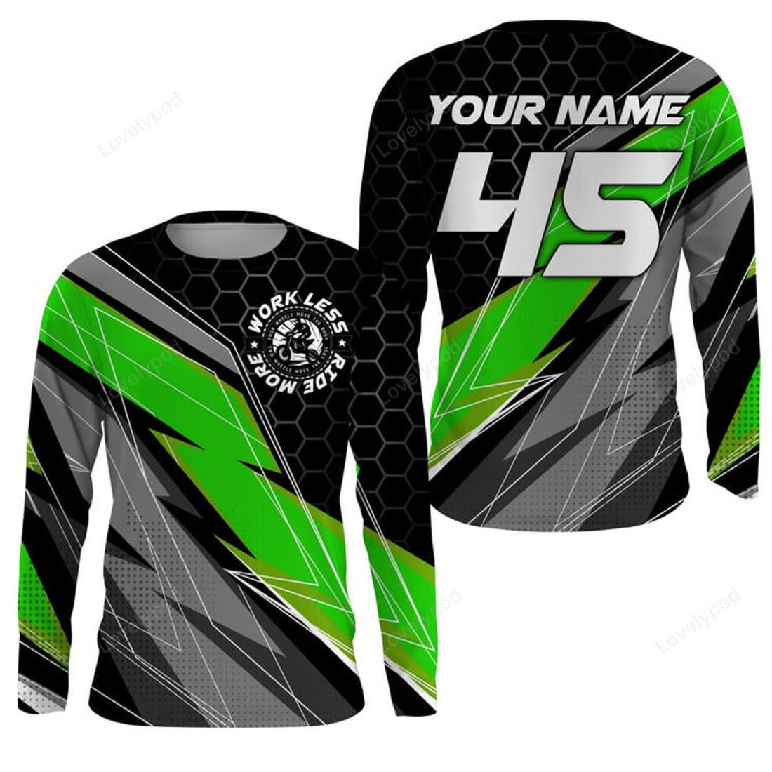 FUNSTUFFPRINT Custom Racing Jersey, UV Protect Work Less Ride More Dirt Bike Rider Motorcycle Racewear 3D Long Sleeve T-Shirt