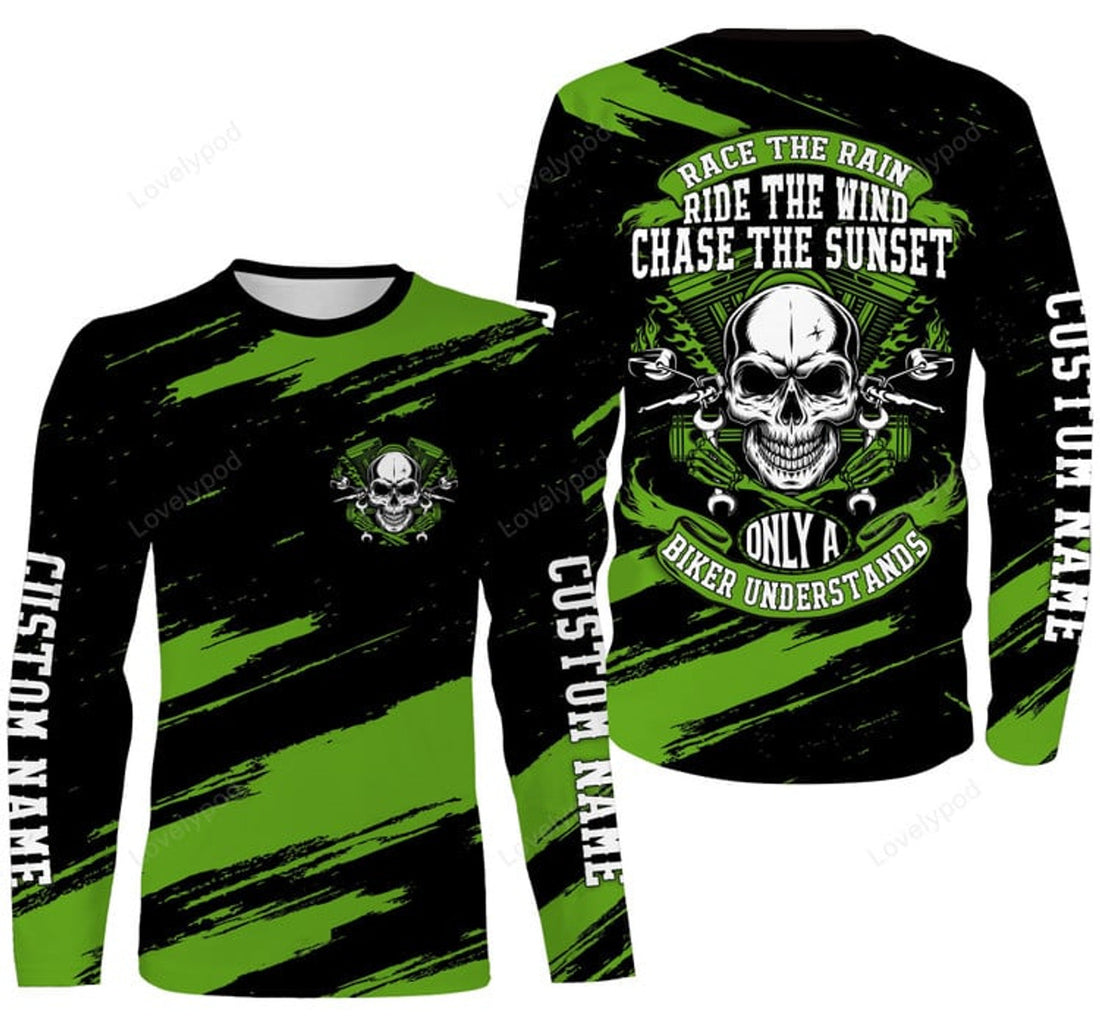 FUNSTUFFPRINT Custom Riding Jersey, Motocross Racing Shirt, Dirt Bike Motorcycle Off-Road Skull Biker Rider 3D Long Sleeve T-Shirt