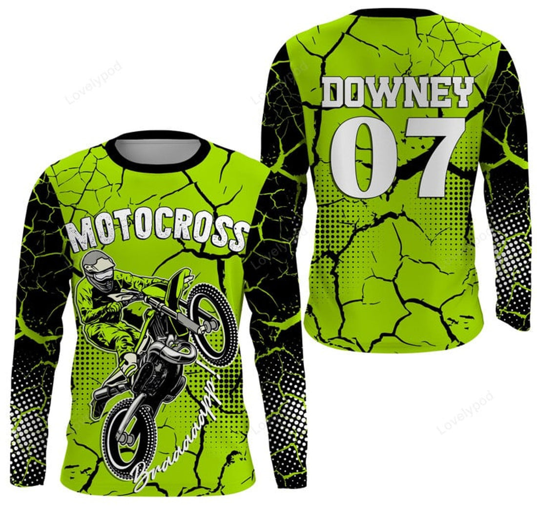 FUNSTUFFPRINT Custom Brap Motocross Jersey, UV Protect, UPF 30+ Dirt Bike Riders Racewear 3D Long Sleeve T-Shirt