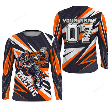 FUNSTUFFPRINT Custom Racing Jersey Orange Men Women Dirt Bike Shirt, Supercross Motocross 3D Long Sleeve T-Shirt