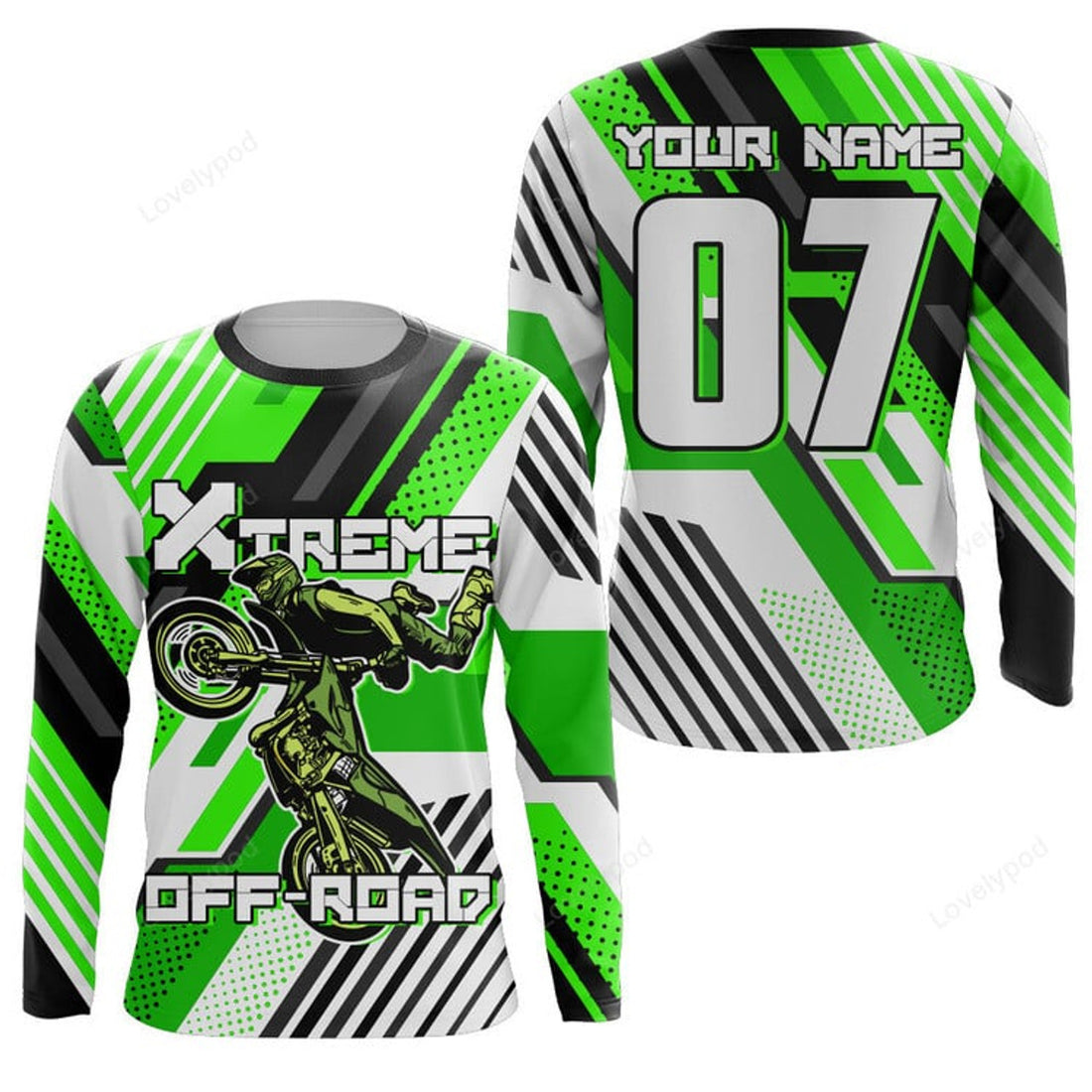 FUNSTUFFPRINT Custom Dirt Bike Jersey Green Men Women Motocross Supercross Racing Shirt Extreme 3D Long Sleeve T-Shirt