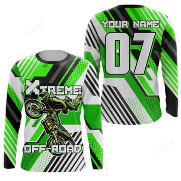 FUNSTUFFPRINT Custom Dirt Bike Jersey Green Men Women Motocross Supercross Racing Shirt Extreme 3D Long Sleeve T-Shirt