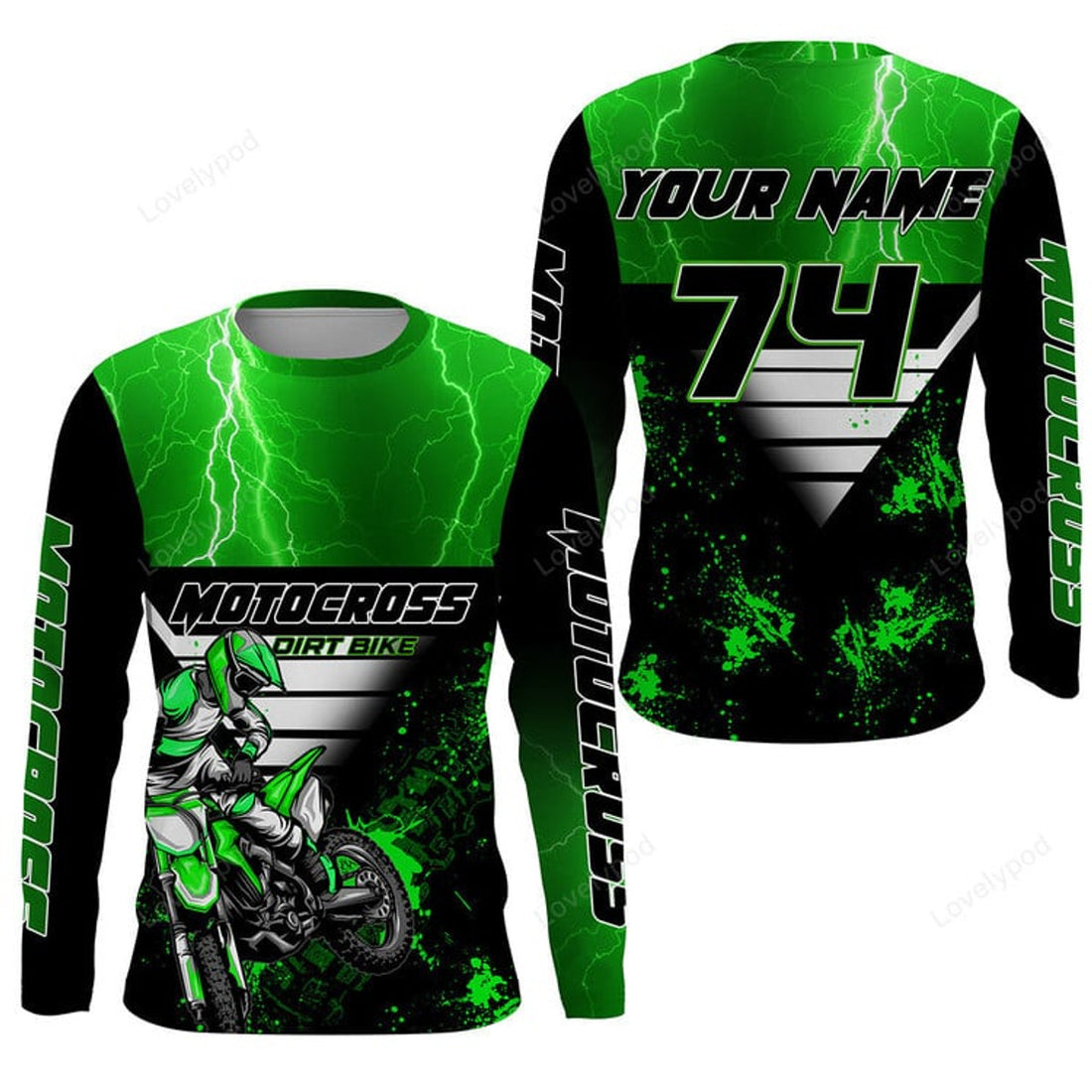 FUNSTUFFPRINT Custom Xtreme dirt bike custom green MX jersey, kid men women Motocross racing motorcycle 3D Long Sleeve T-Shirt