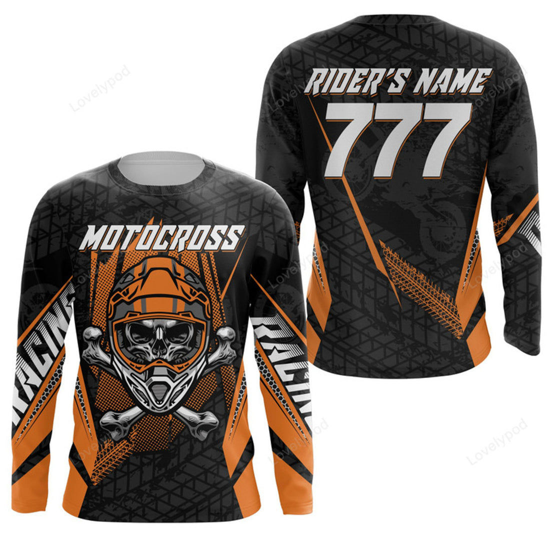 FUNSTUFFPRINT Custom Motocross kid men women orange jersey, personalized dirt bike off-road motorcycle 3D Long Sleeve T-Shirt