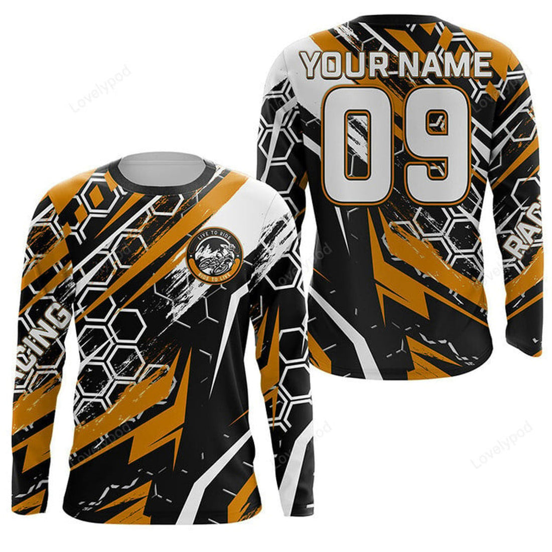 FUNSTUFFPRINT Custom extreme Motocross racing jersey, biker Live To Ride off-road orange 3D Long Sleeve T-Shirt