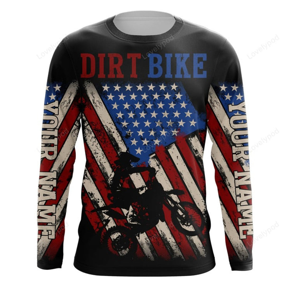 FUNSTUFFPRINT Custom Dirt Bike Jersey, American Motocross Off-Road Patriotic MX Racing Jersey 3D Long Sleeve T-Shirt