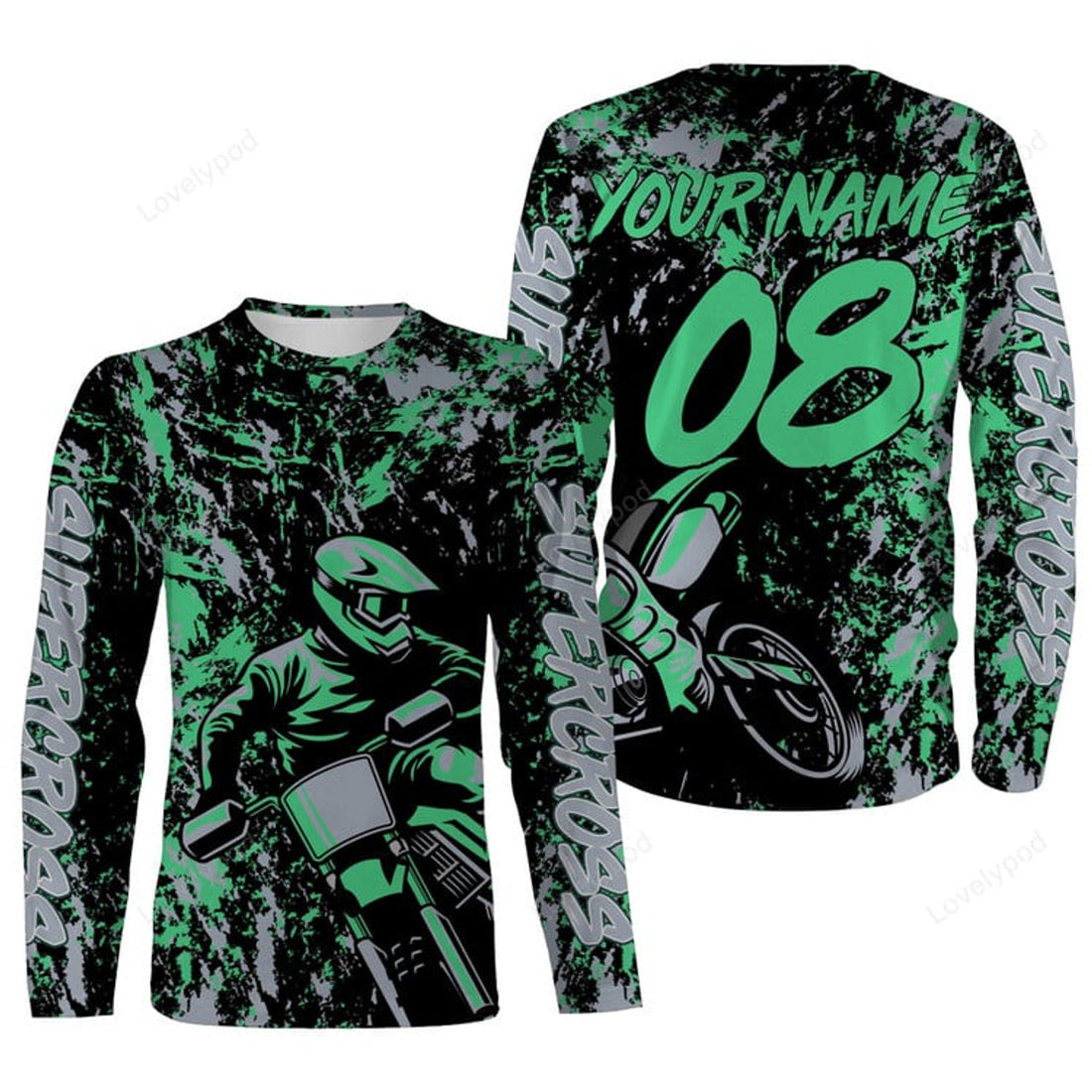 FUNSTUFFPRINT Custom Supercross Jersey Custom Number & Name Motorcycle Riding Shirt Off-Road Dirt Bike Racing 3D Long Sleeve T-Shirt