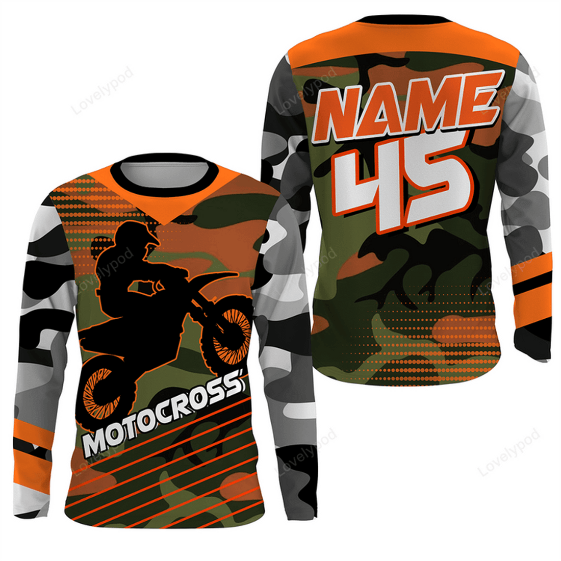 FUNSTUFFPRINT Custom Camo Motocross Personalized Jersey UV Protect, Dirt Bike Racing Motorcycle Off-road Youth Riders 3D Long Sleeve T-Shirt