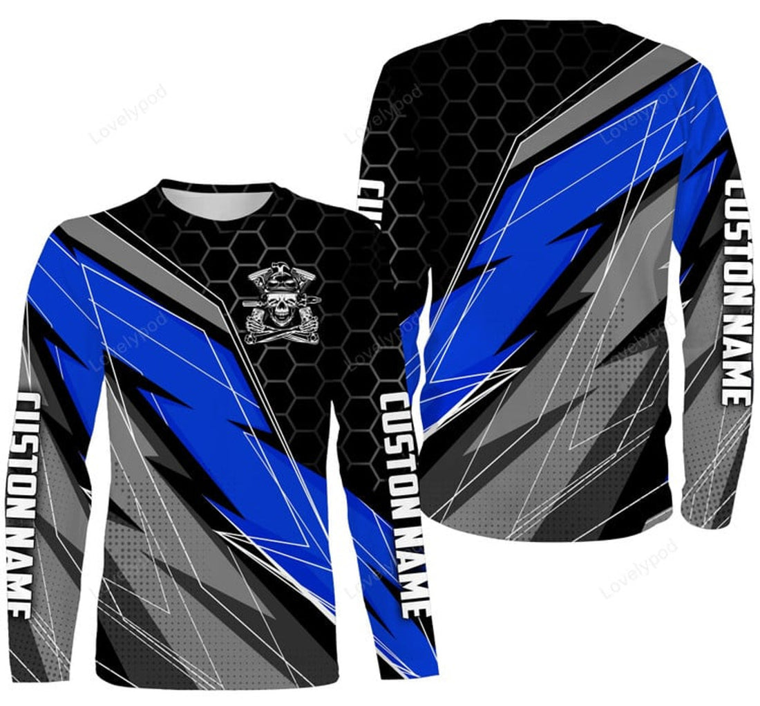 FUNSTUFFPRINT Custom Riding Long T-shirt Motocross Racing Dirt Bike Motorcycle Off-Road Biker Blue 3D Long Sleeve T-Shirt