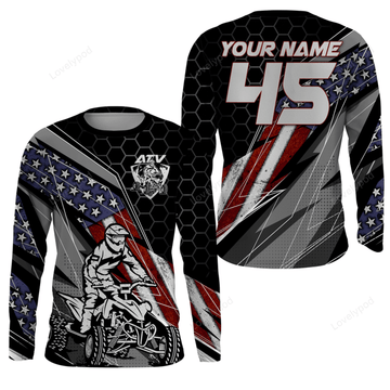 FUNSTUFFPRINT Custom American Quad Racing Jersey Men Women, ATV Motocross Off-road Shirt Patriotic ATV Racing 3D Long Sleeve T-Shirt