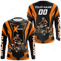 FUNSTUFFPRINT Custom Orange ATV Motocross Jersey Men, Custom Quad Bike Long Sleeve T-Shirt Boys Girls Extreme Off-Road 3D Long Sleeve T-Shirt