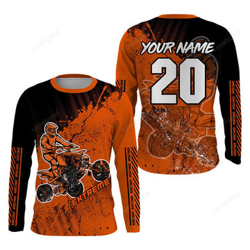 FUNSTUFFPRINT Custom ATV Motocross Jersey Men, Orange Quad Bike Shirt, Off-Road Jersey Men Kid MX Riding 3D Long Sleeve T-Shirt