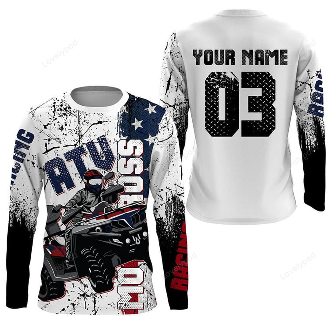FUNSTUFFPRINT Custom Bike Shirt, American Flag Off-road , ATV Motocross Jersey 3D Long Sleeve T-Shirt
