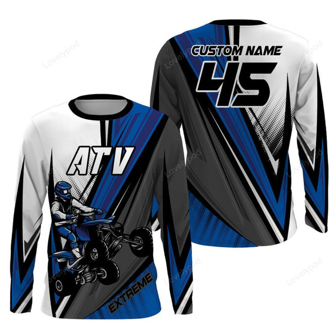 FUNSTUFFPRINT Custom ATV Motocross Jersey Blue, Bike Shirt Racing Adult Off-road 3D Long Sleeve T-Shirt