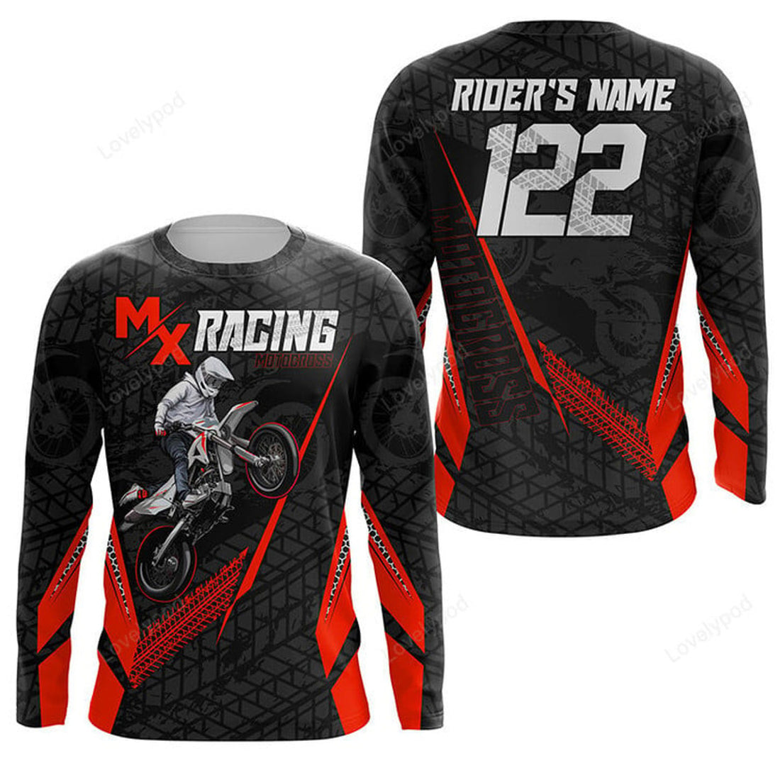 FUNSTUFFPRINT Custom Motocross long sleeve, MX Racing Dirt Bike Adult Off-Road Motorcycle 3D Long Sleeve T-Shirt