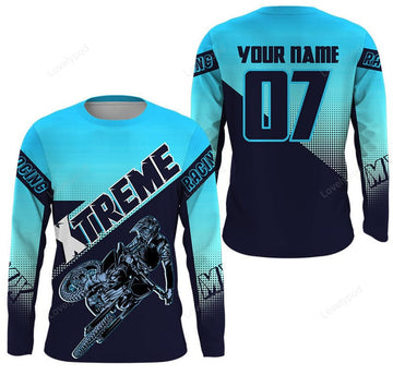 FUNSTUFFPRINT Custom Xtreme MX Racing Jersey, Custom Motocross Blue, Dirt Bike Off-road Motorcycle 3D Long Sleeve T-Shirt