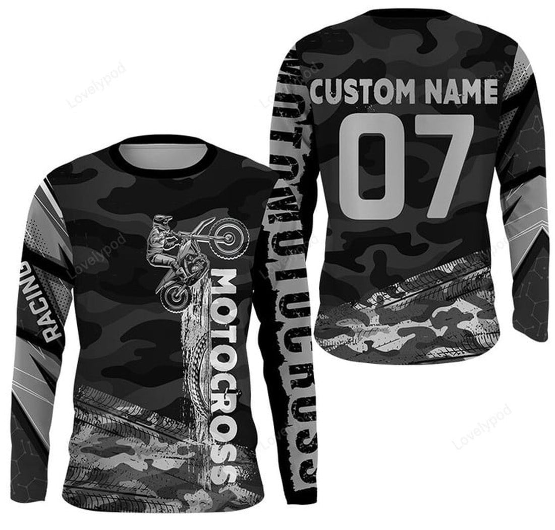 FUNSTUFFPRINT Custom Motocross Jersey, Camouflage Extreme Dirt Bike Racing Off-Road 3D Long Sleeve T-Shirt