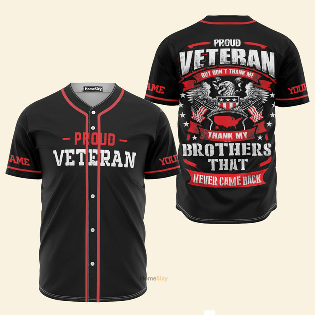Custom Name Proud Veteran - Personalized Baseball Jersey