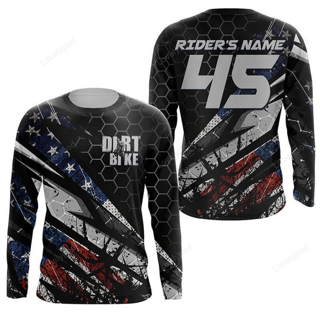 FUNSTUFFPRINT Custom American Motocross jersey, personalized dirt bike riding shirt off-road motorcycle 3D Long Sleeve T-Shirt