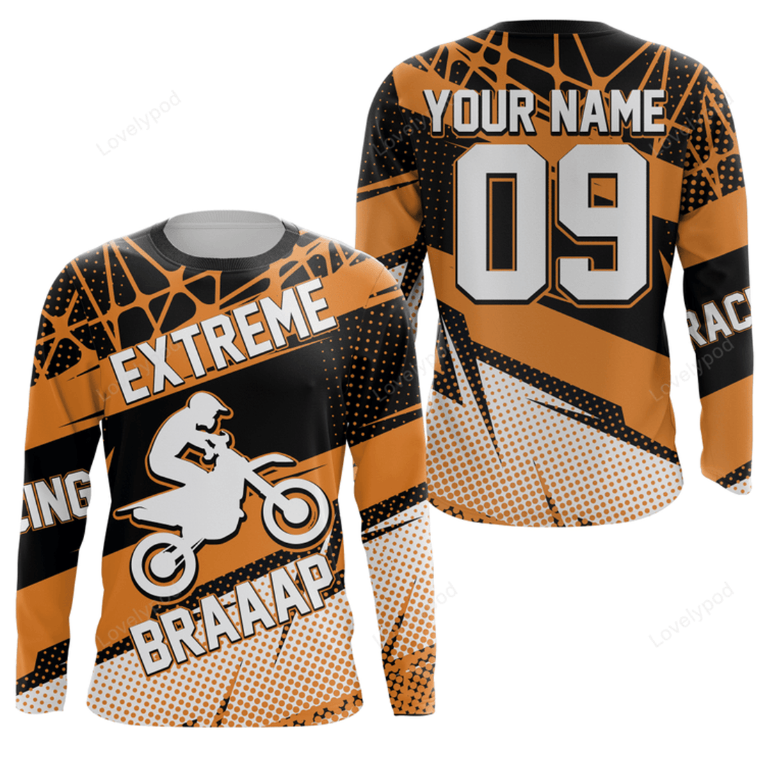 FUNSTUFFPRINT Custom Dirt Bike Long Sleeves Extreme Racing Motorcycle Personalized Motocross Jersey 3D Long Sleeve T-Shirt