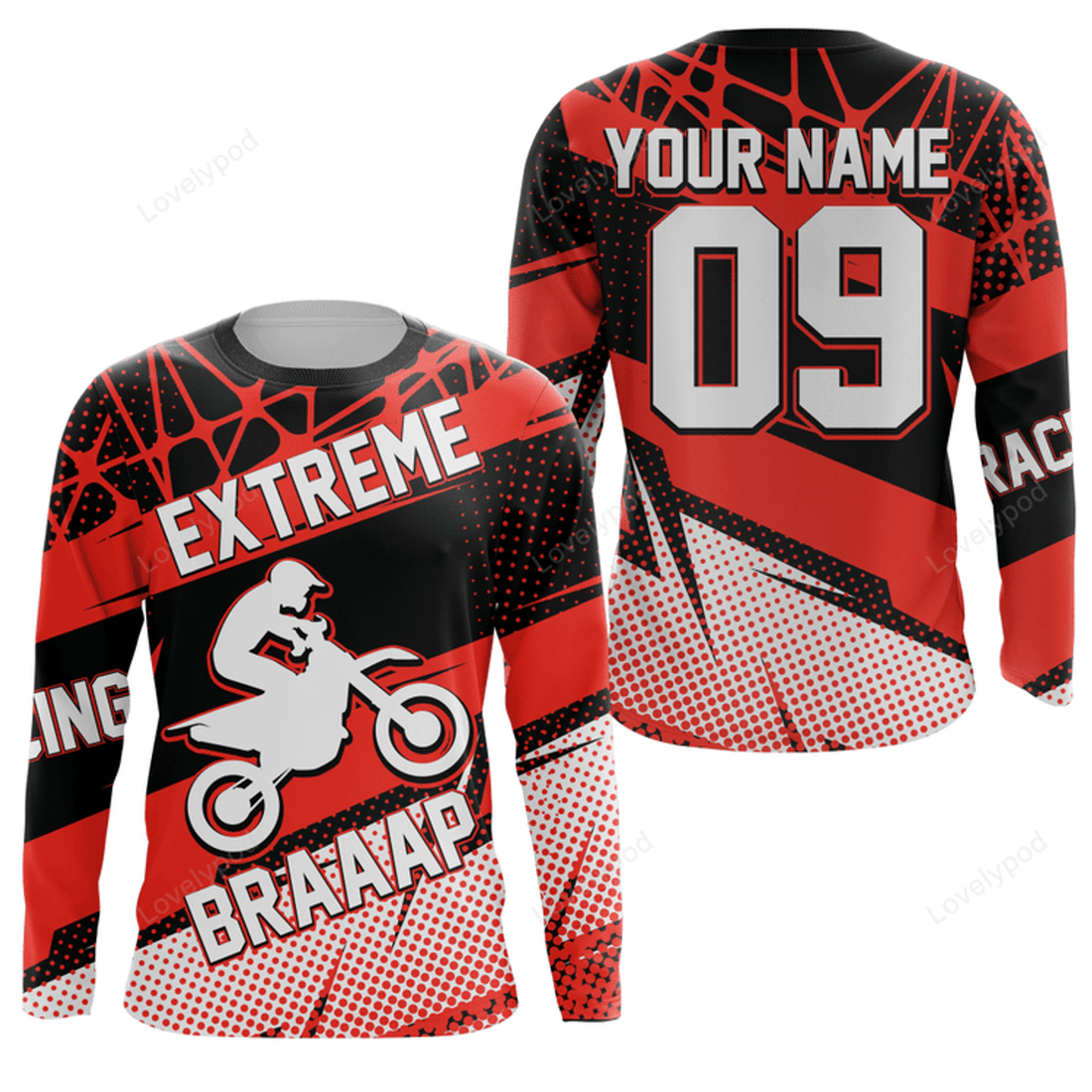 FUNSTUFFPRINT Custom Dirt Bike Long Sleeves Extreme Racing Motorcycle Personalized Motocross Jersey 3D Long Sleeve T-Shirt