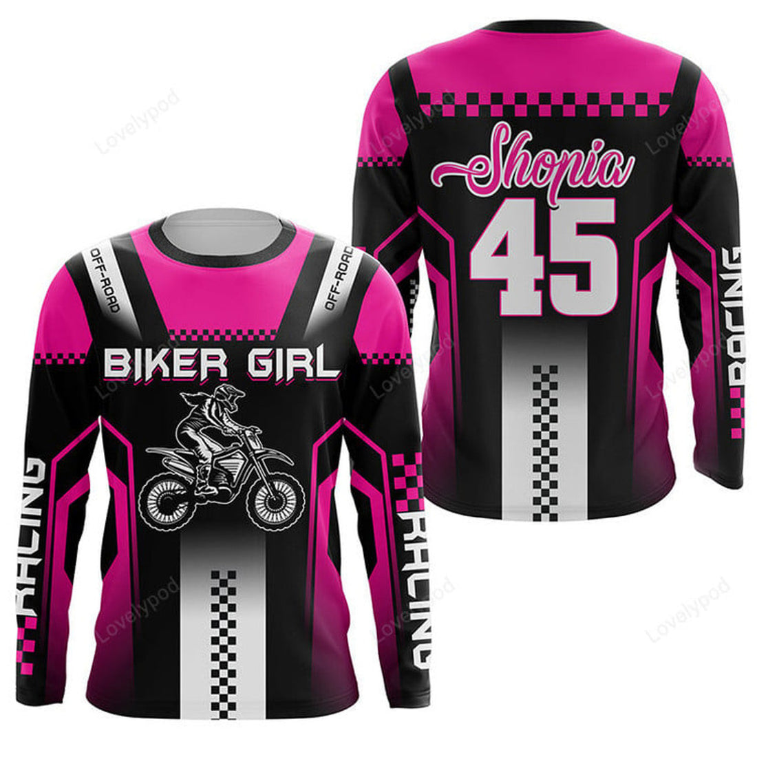 FUNSTUFFPRINT Custom Extreme pink Motocross jersey girl, motorcycle off-road kid adult MX 3D Long Sleeve T-Shirt
