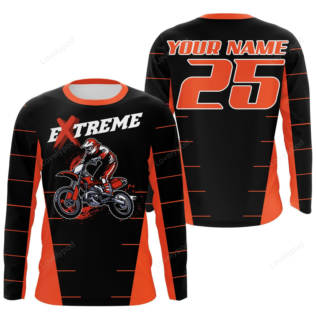FUNSTUFFPRINT Custom Men MX Motocross , Dirt Bike Racing Shirt Riding Orange Motorcycle 3D Long Sleeve T-Shirt