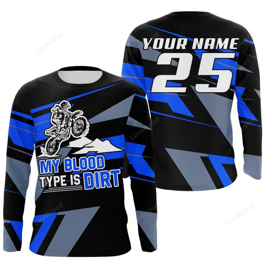 FUNSTUFFPRINT Custom My Blood Type Is Dirt motocross jersey, adult dirt bike racing 3D Long Sleeve T-Shirt