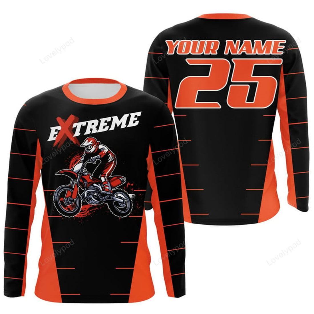 FUNSTUFFPRINT Custom Men MX Motocross Jerseys, Dirt Bike Racing Shirt Riding Orange Motorcycle 3D Long Sleeve T-Shirt